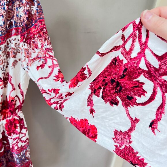 Free People NoMad Boho Off-Shoulder Mini Dress Red & White Floral Print Size S - Picture 5 of 7